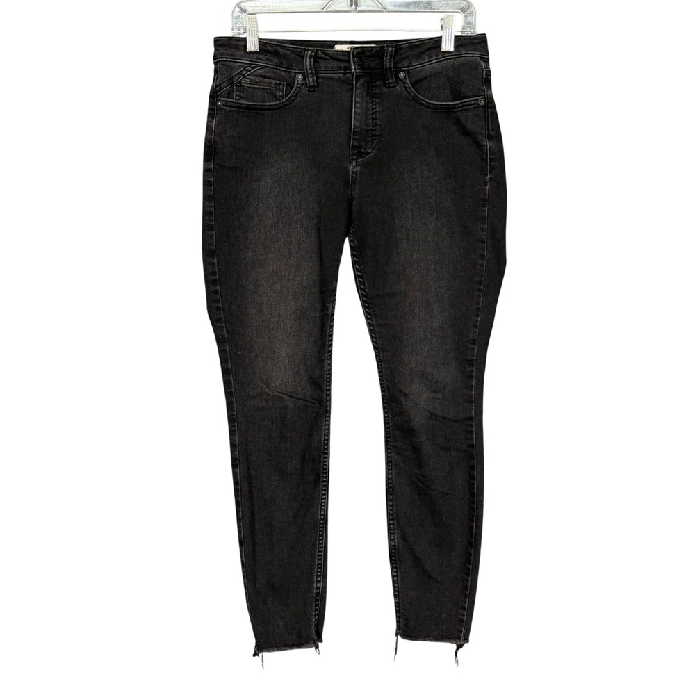 Free People We The Free Skinny Jeans Womens 28 Charcoal Black‎ Curvy Raw Hem